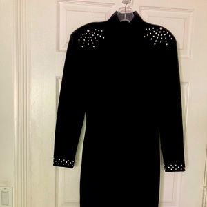 Black Elegant Fitted Dress with Open Back, Encrusted stones size 2-4
